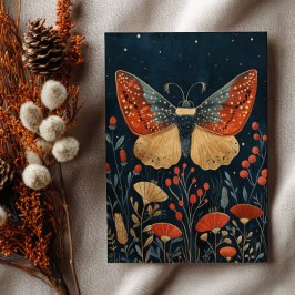 Cartão Postal Elegant Moth Folhagem de Outono Azul Naval Natal