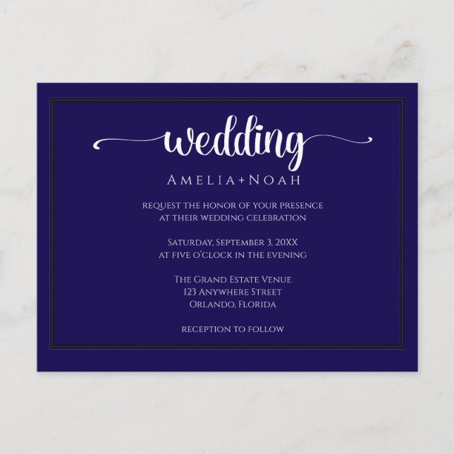 Cartão Postal  elegant navy purple wedding invitation (Frente)