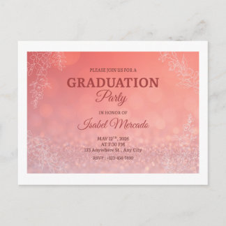 Cartão Postal Elegant Peach Floral Graduation Party Invitation