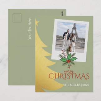 Cartão Postal Elegant Personalized Photo | Merry Christmas Gold
