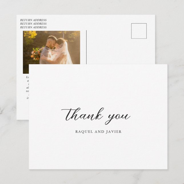 Cartão Postal Elegant Photo Classic Wedding Thank You (Frente/Verso)