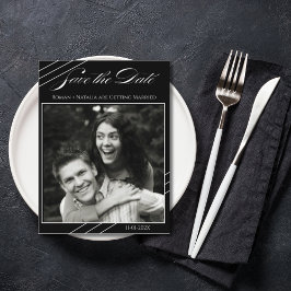Cartão Postal Elegant Photo Minimalist Black White Save the Date