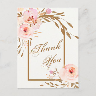 Cartão Postal Elegant Pink Blush Floral Wedding Photo Thank You