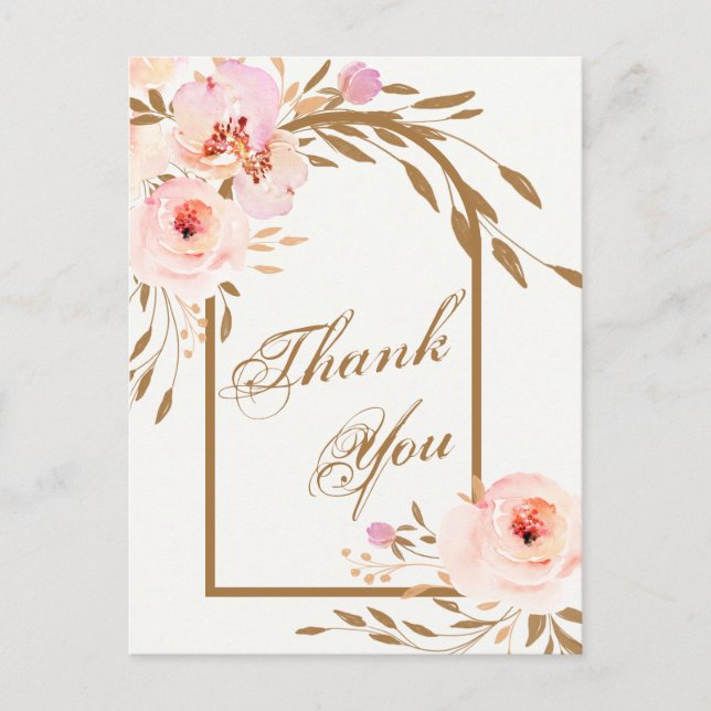 Cartão Postal Elegant Pink Blush Floral Wedding Photo Thank You (Frente)