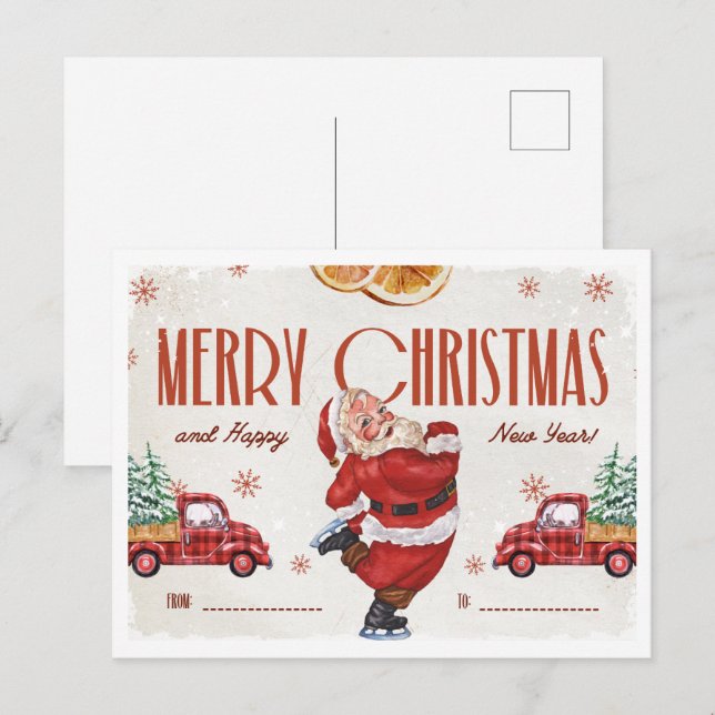 Cartão Postal Elegant Red and Beige Watercolor Christmas  (Frente/Verso)