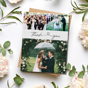 Cartão Postal Elegant Script 3 Foto Obrigado Casamento