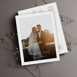 Cartão Postal Elegant Simple Photo Wedding Thank You