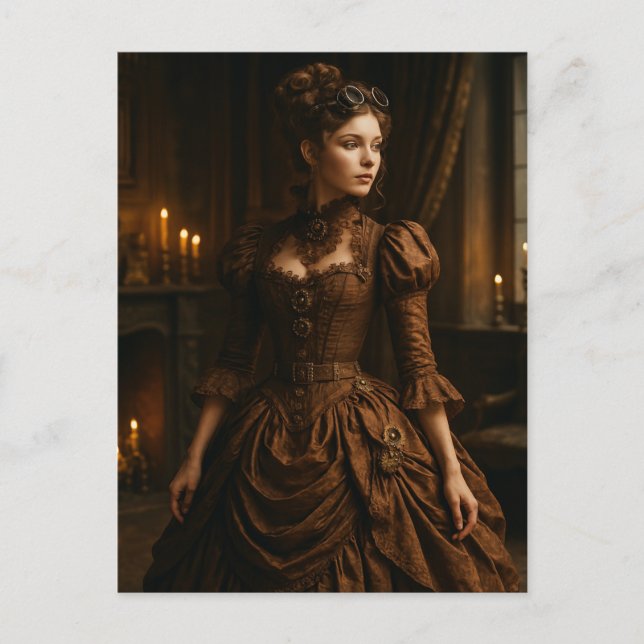 Cartão Postal Elegant Steampunk Victorian Lady in Brown  (Frente)