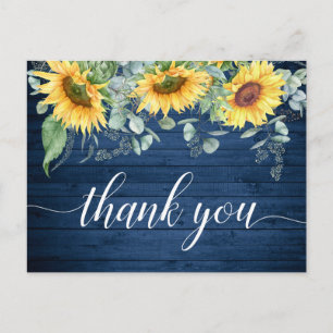 Cartão Postal Elegant Sunflowers Eucalyptus Rustic Thank You