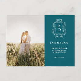 Cartão Postal Elegant Tale Blue Photo Wedding Save the Date