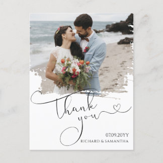 Cartão Postal Elegant Wedding Script Thank You Photo