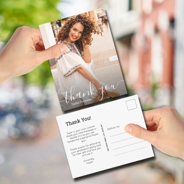 Cartão Postal Elegante Agradecimento com Letra Branca Foto de Gr (Criador carregado)