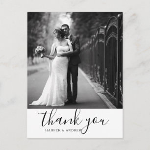 Cartão Postal Elegante Agradecimento de Casamento Preto e Branco