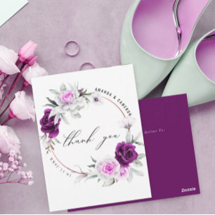 Cartão Postal Elegante Agradecimento de Casamento Rústico Roxo B