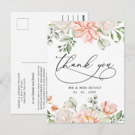 Cartão Postal Elegante Agradecimento Floral Cor-de-Rosa Botânico