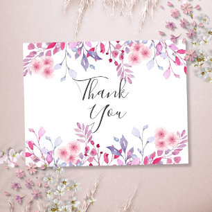 Cartão Postal Elegante Agradecimento Floral Lavanda em Script