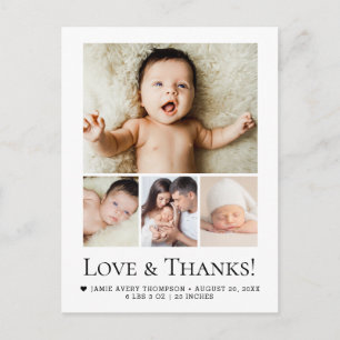 Cartão Postal Elegante Amor de Bebê e Agradecimento 4 colagem de