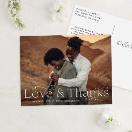 Cartão Postal Elegante Amor e Obrigados Foto de Casamento Obriga