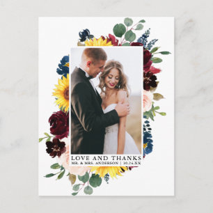 Cartão Postal Elegante Amor Obrigado Aquarela Floral Mista