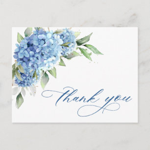 Cartão Postal Elegante Aquarela Azul Hydrangea Flor Obrigado