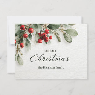 Cartão Postal Elegante Aquarela "Feliz Natal"