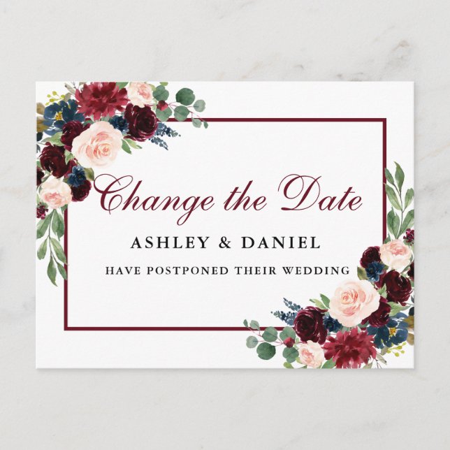 Cartão Postal Elegante Aquarela Floral Dourada Altera A Data (Frente)