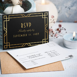 Cartão Postal Elegante Art Deco Black Dourado Frame Meal Choice 