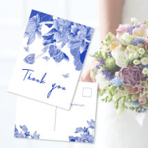 Elegante Azul Branco Chinoiserie Floral Agradecime