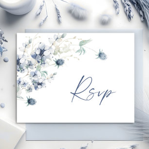 Cartão Postal Elegante azul de inverno Foliage Watercolor RSVP