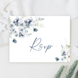 Cartão Postal Elegante azul de inverno Foliage Watercolor RSVP