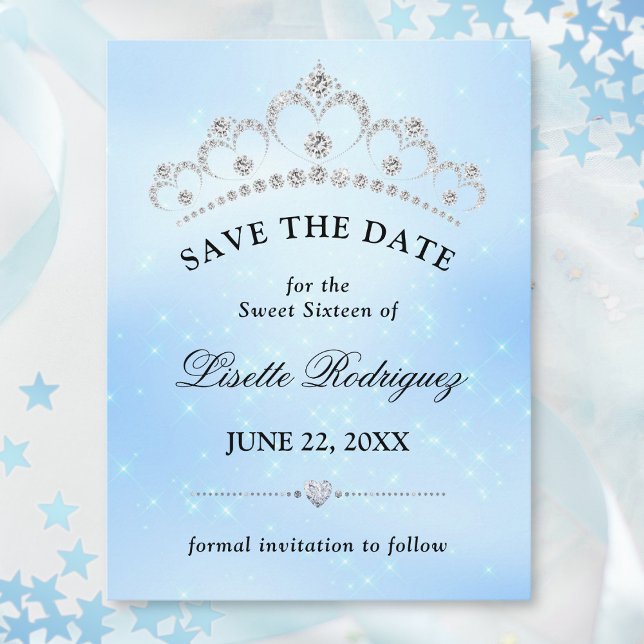 Cartão Postal Elegante Azul Save The Date Do Sweet Sixteen (Criador carregado)