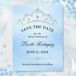 Cartão Postal Elegante Azul Save The Date Do Sweet Sixteen