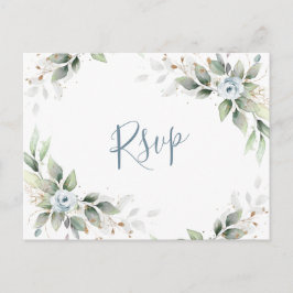 Cartão Postal Elegante Azul Verde Floral Verde Aquarela RSVP