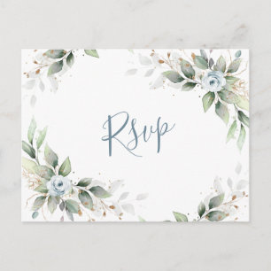 Cartão Postal Elegante Azul Verde Floral Verde Aquarela RSVP