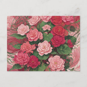 Cartão Postal Elegante Begonia Abstrato Rosa E Vermelho