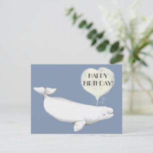 Cartão Postal Elegante Beluga Baleia Ilustração Feliz Aniversári