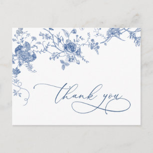 Cartão Postal Elegante Blue Classic French Garden Obrigado