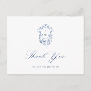 Cartão Postal Elegante Blue French Garden Floral Obrigado