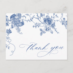 Cartão Postal Elegante Blue French Rosa Garden Floral Obrigado