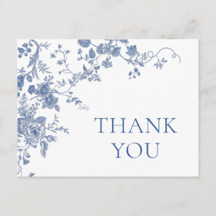 Cartão Postal Elegante Blue French Rosa Garden Floral Obrigado