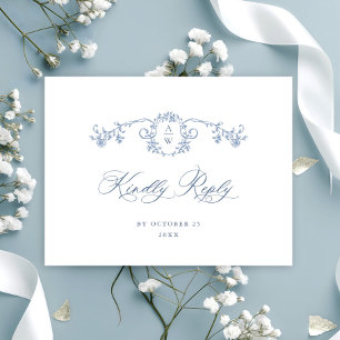Cartão Postal Elegante Blue French Rosas Toile Weding RSVP