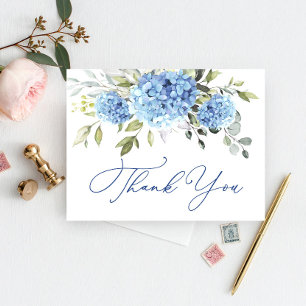 Cartão Postal Elegante Blue Hydrangea Eucalyptus Flower Obrigado