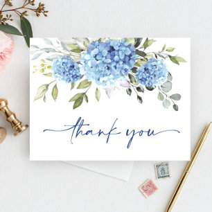 Cartão Postal Elegante Blue Hydrangea Eucalyptus Flower Obrigado
