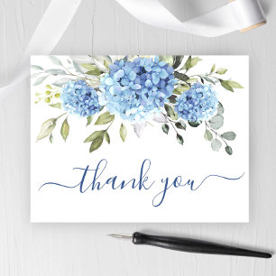 Cartão Postal Elegante Blue Hydrangea Eucalyptus Flower Obrigado