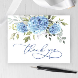 Cartão Postal Elegante Blue Hydrangea Eucalyptus Flower Obrigado