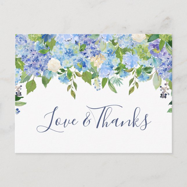 Cartão Postal Elegante Blue Hydrangeas Greenere Obrigado (Frente)
