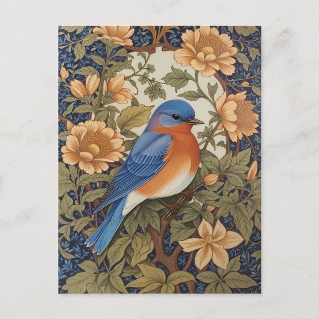 Cartão Postal Elegante Bluebird Oriental William Morris Inspirou (Frente)