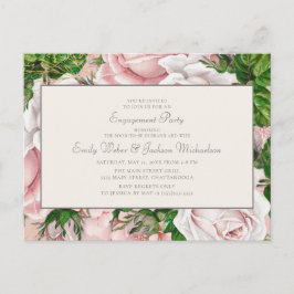 Cartão Postal Elegante Blush Pink Floral e Noivado de Creme