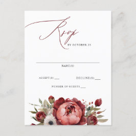 Cartão Postal Elegante Boho Burgundy Blush RSVP Floral