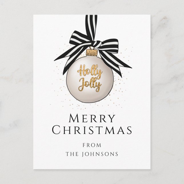 Cartão Postal Elegante Bola de Natal Preta e Branca Feliz Natal (Frente)